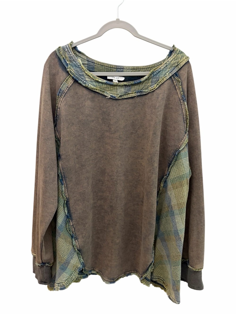 Oli & Hali Oversized Baggy Green Grunge Mineral Wash Plaid Sweatshirt XL Lagen